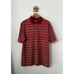 Nike Golf Dri Fit Polo Shirt Short Sleeve Red White Stripes Mens Large